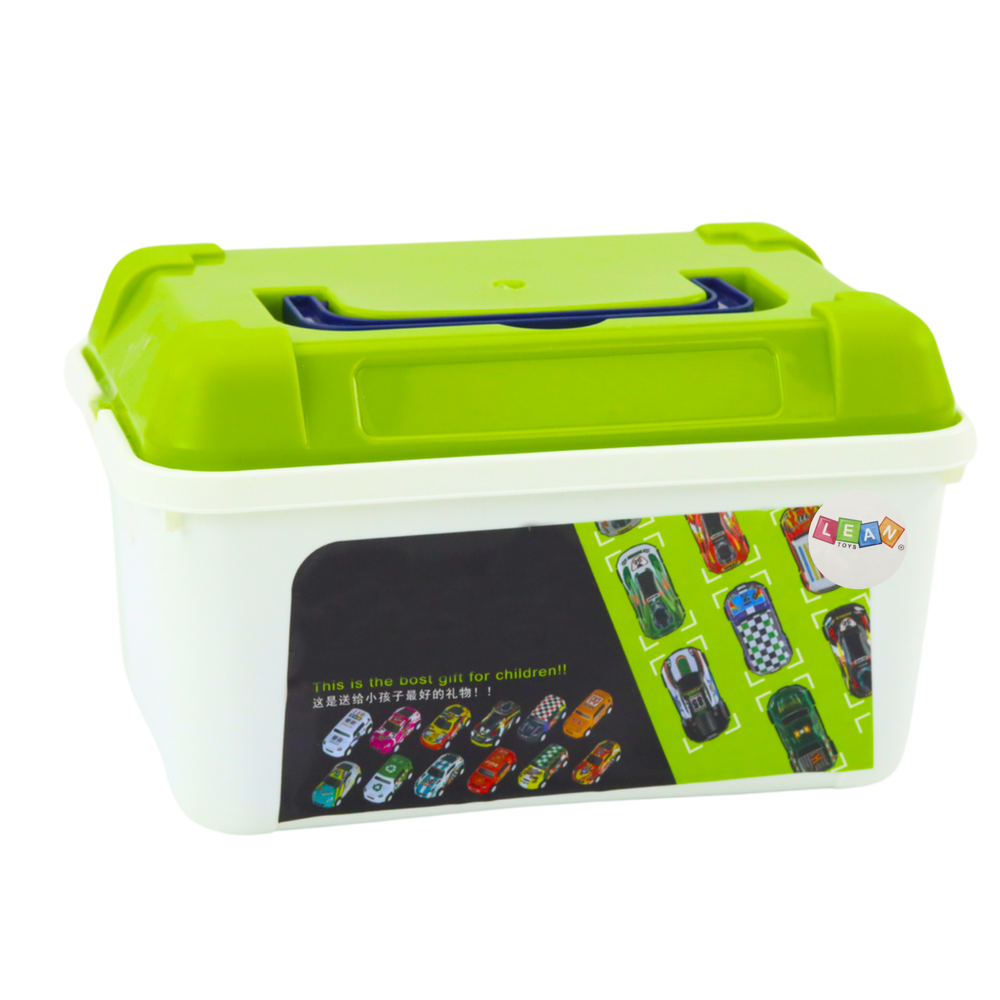 Sada 50 závodních autíček s pružným pohonem v kufříku