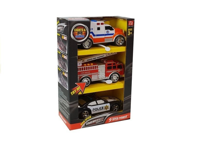 Sada aut záchranných služeb – hasiči policie se světly