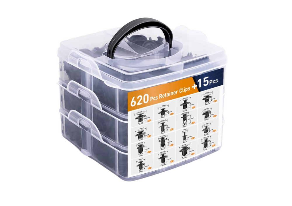 Sada automobilových sponek v organizéru 16 velikostí PVC 620ks