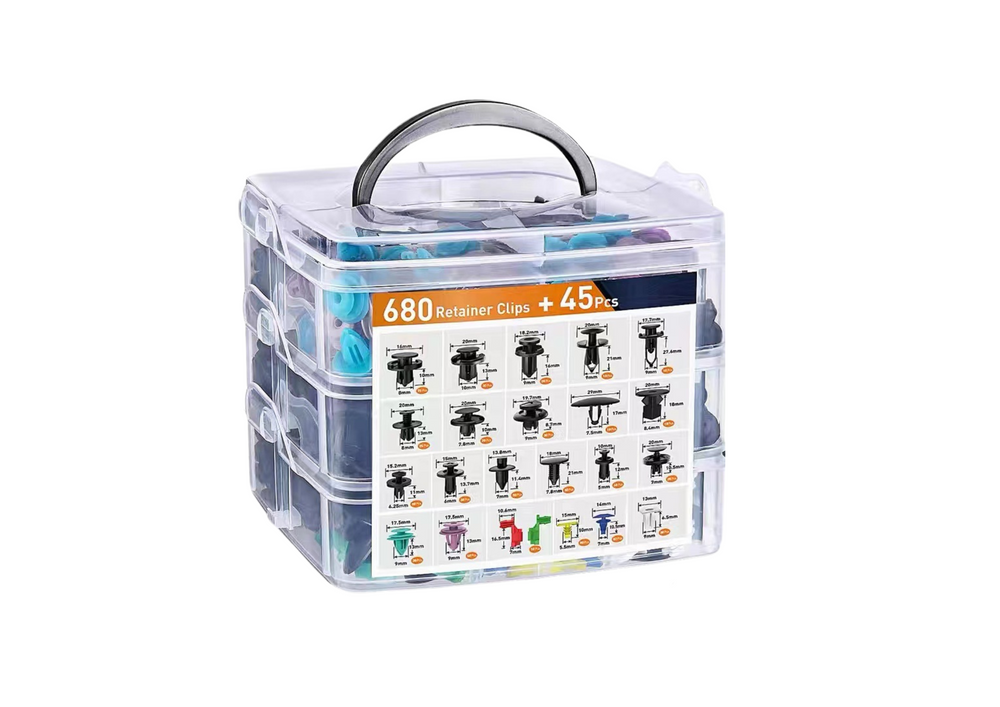 Sada automobilových sponek v organizéru 23 velikostí 680 kusů