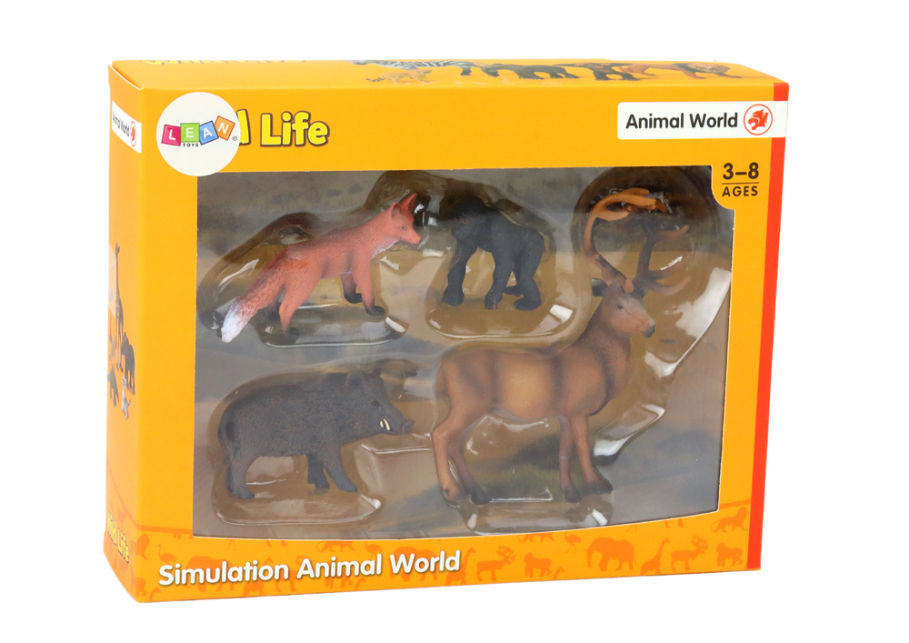 Sada figurek lesních zvířat – jeleň dzik liška gorila 4ks