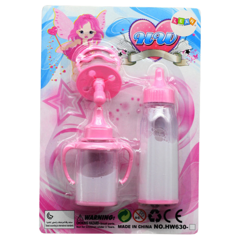 Sada lahviček a dudlík pro panenky – se znikajícím mlékem | růžová