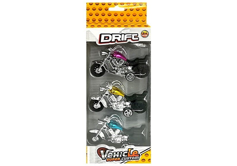 Sada motocyklů 3 kusy s fricčním pohonem růžová modrá zlatá