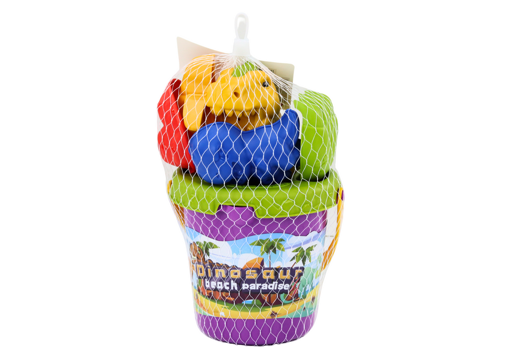 Sada na písek s kbelíkem lopatkou hrabičkami a formičkami dinosauři