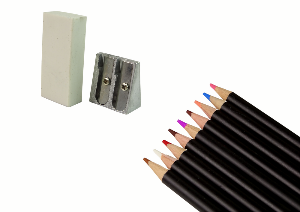 Sada pastelek v tubě – 74 dílů s ořezávátkem a gumou