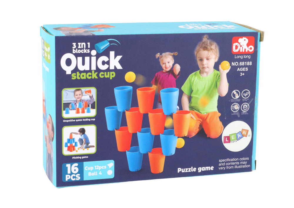 Senzorická hra s kelímky 3v1 – kreativní stavebnice 16 dílů