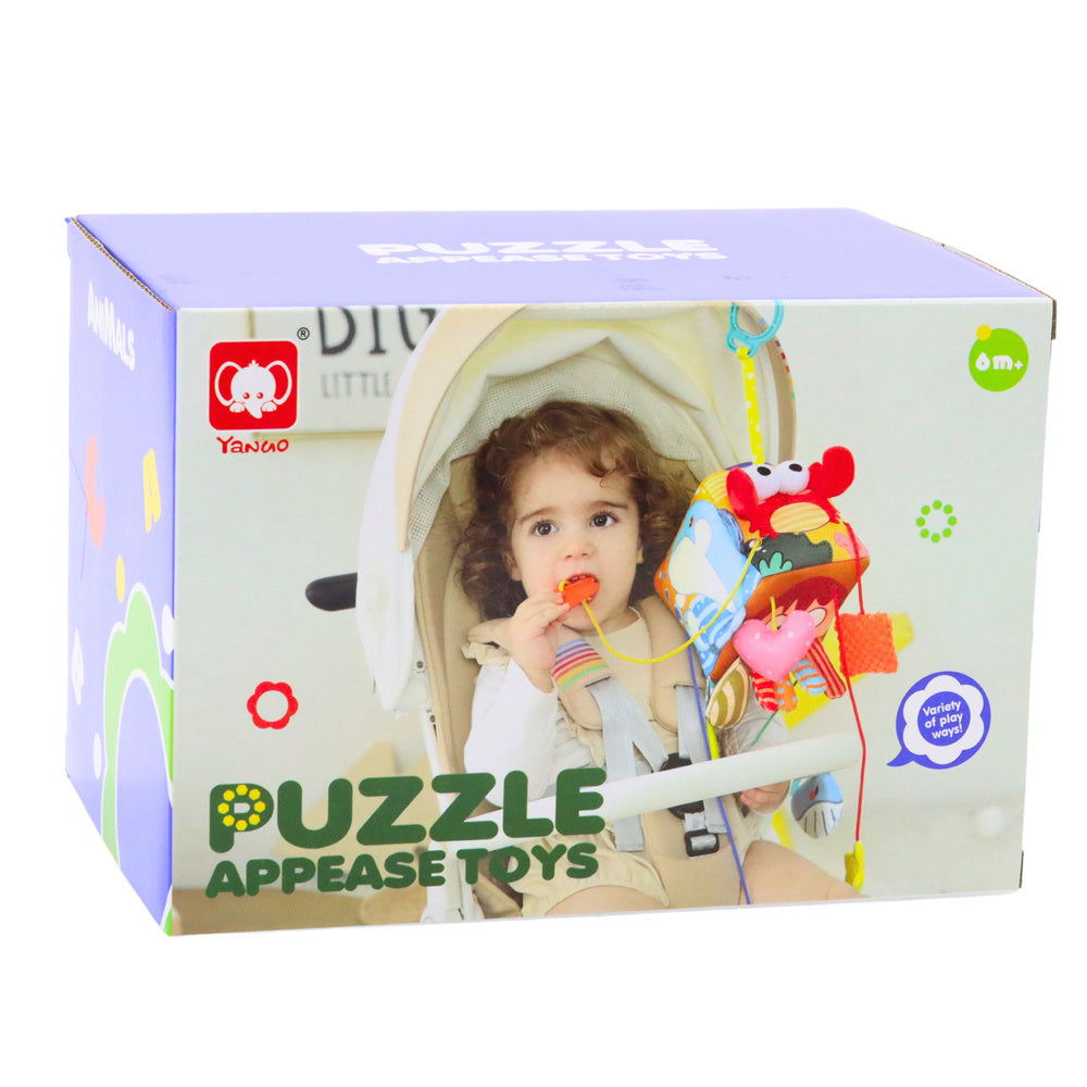 Senzorická závěsná hračka krab 9v1 – s kousátkem a chrastítkem