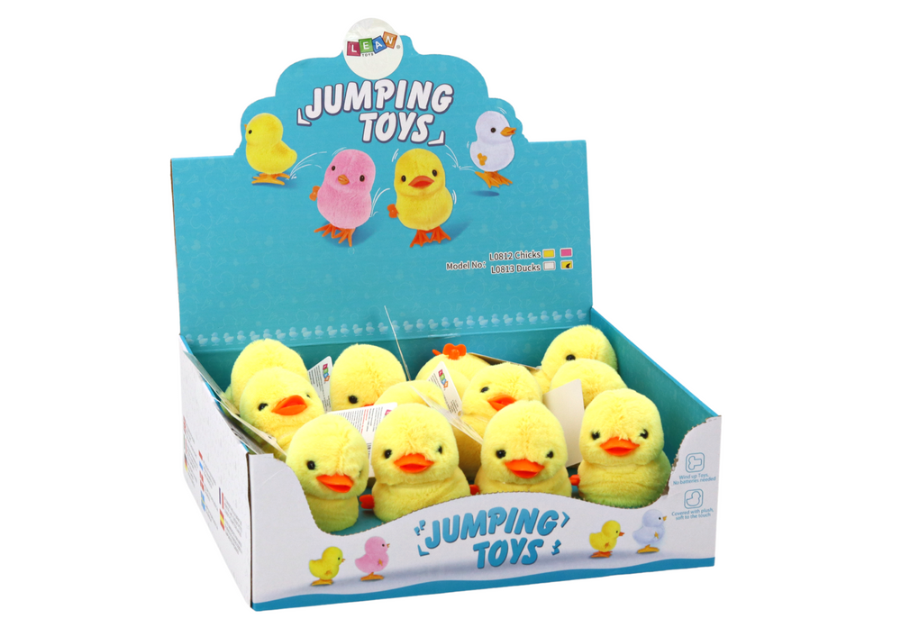 Skákající kuřátko na natahování – plyšové žluté hračka