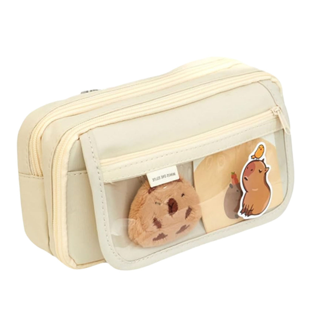 Školní penál dvoudílný kapybara – s kapsičkami | béžový