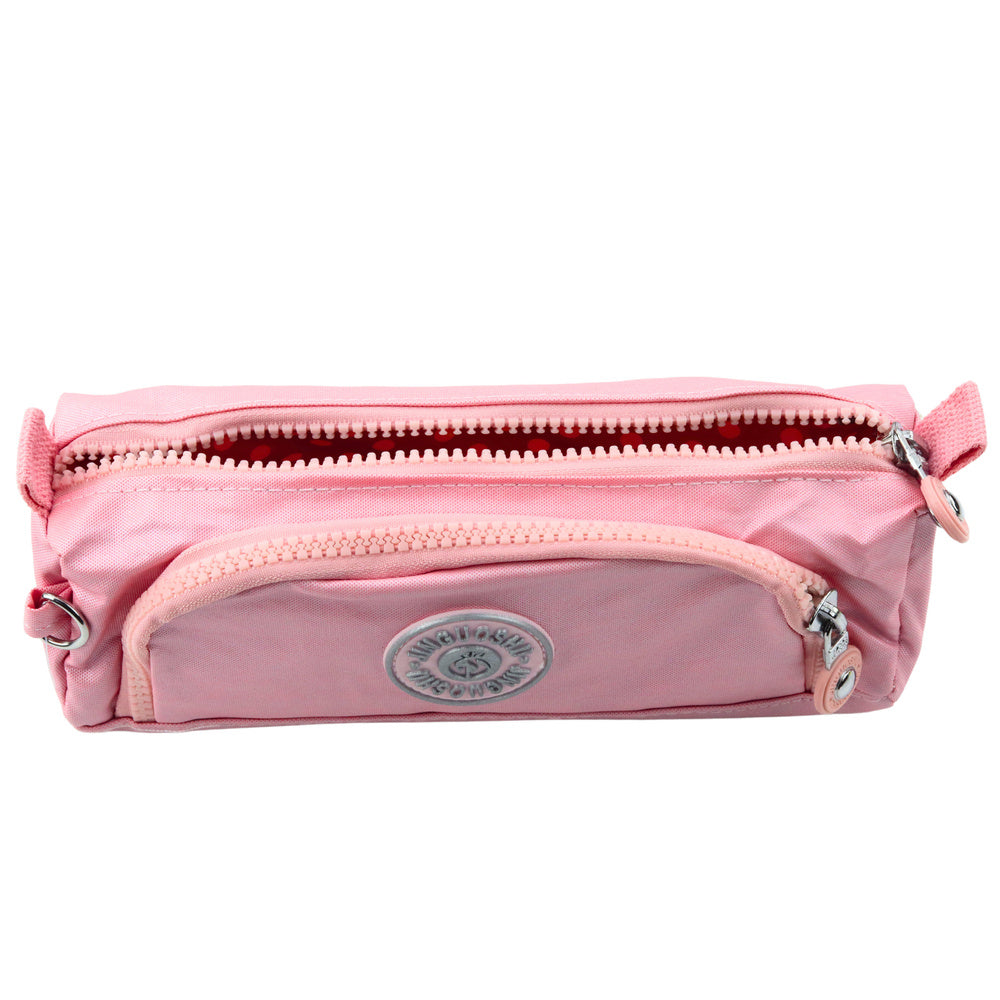 Školní penál dvoudílný s karabinou a dvěma kapsami