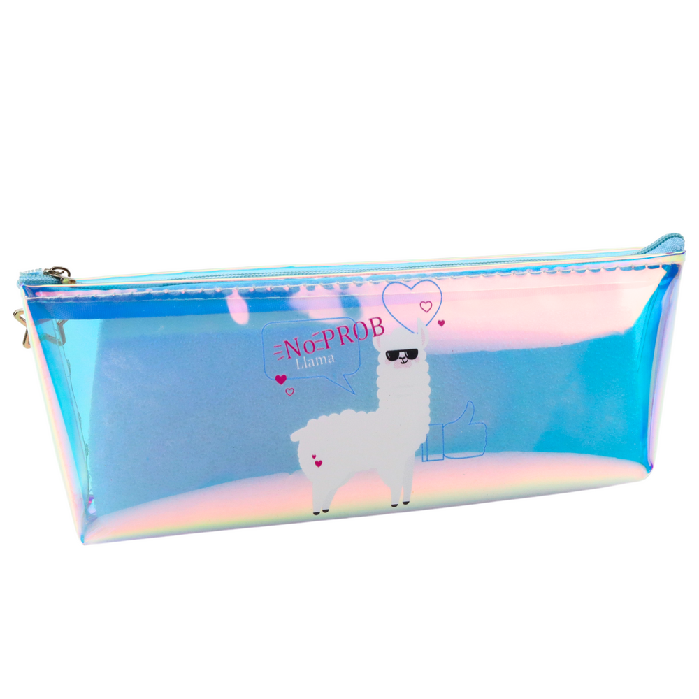 Školní penál holografický s lamou modrý 21x6cm