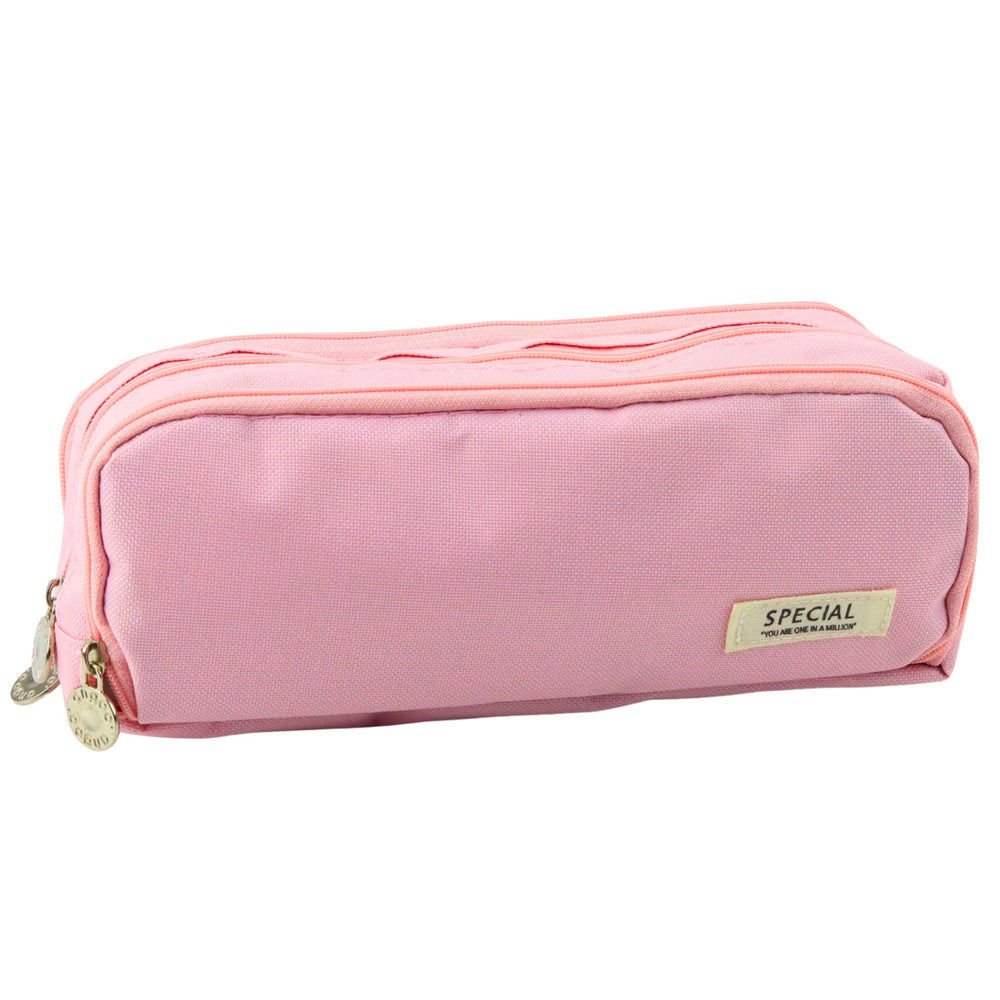 Školní penál růžový – dvě komory přední kapsa | 23x9 cm