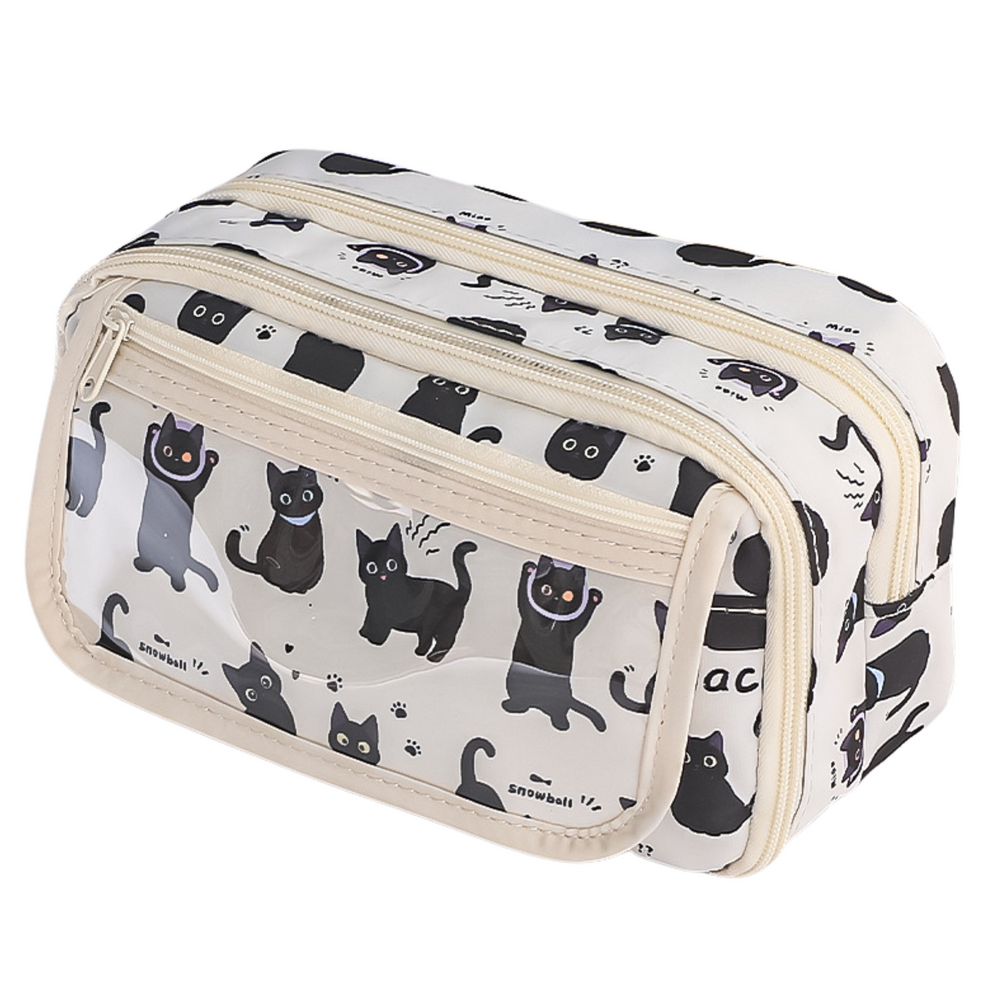 Školní penál s černými kočkami – bílý 21cm | penál