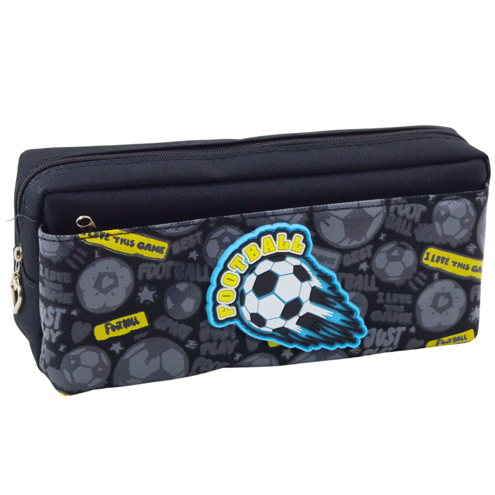 Školní penál s fotbalovým motivem dvě kapsy černý