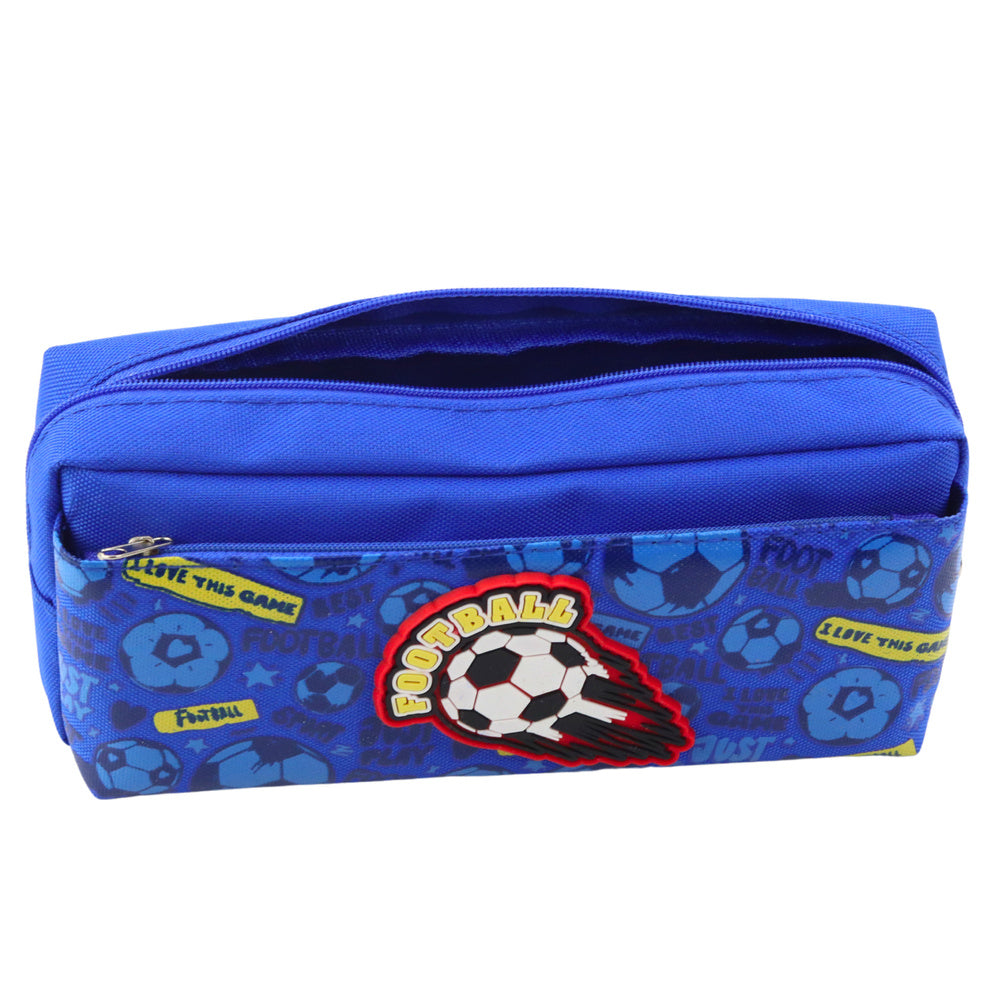 Školní penál s fotbalovým motivem – dvě kapsy | modrý