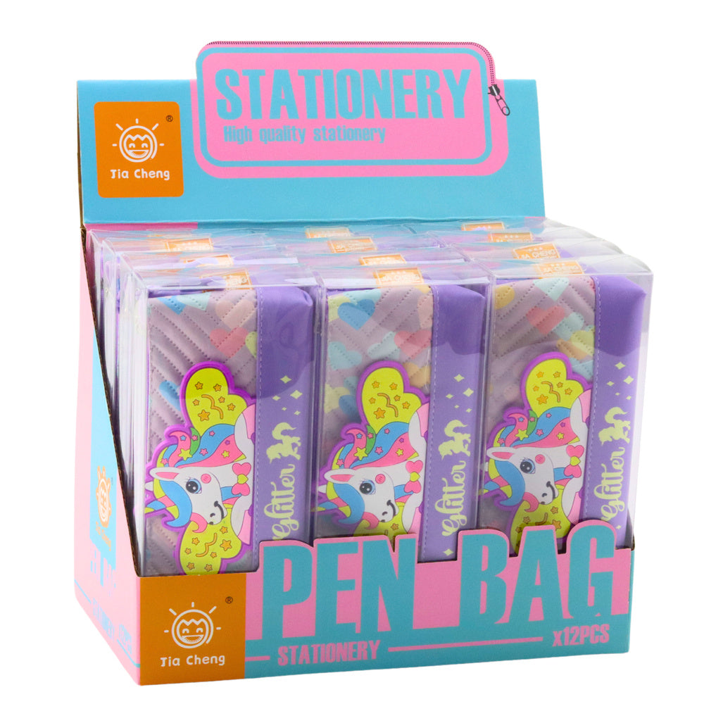 Školní penál s jednorožcem z koženky 20x8,5cm fialový