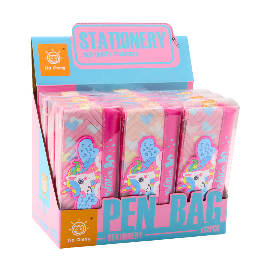 Školní penál s jednorožcem z koženky 20x8,5cm růžový