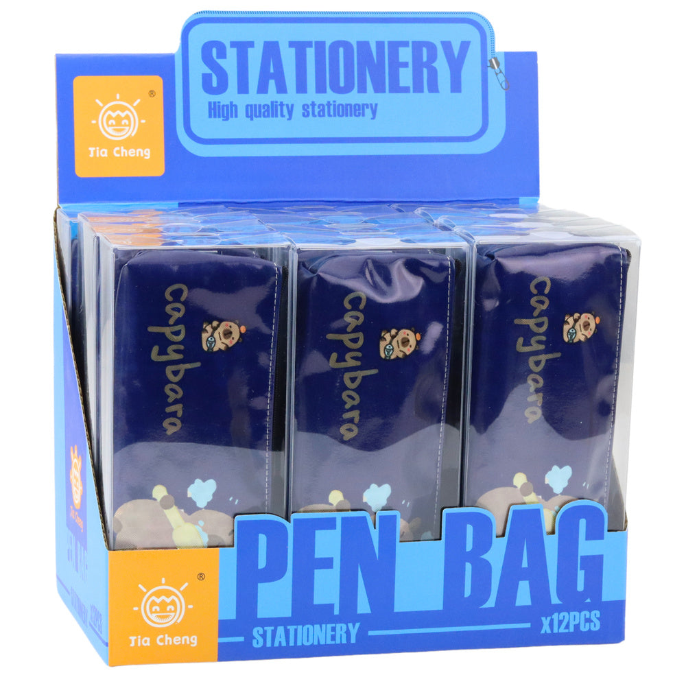 Školní penál s kapibarou čistící zuby tmavě modrý 20x8,5cm