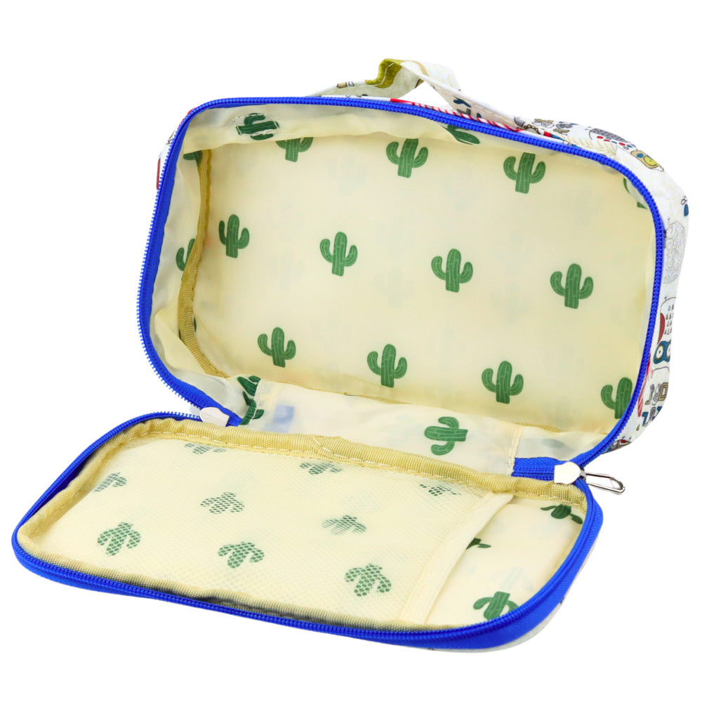 Školní penál s kapsičkou a motivem sov bílý 21,5 cm