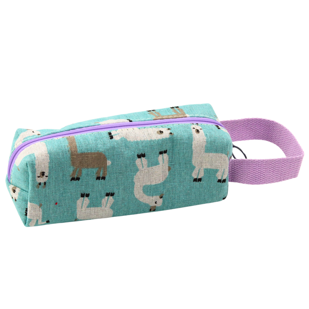 Školní penál s motivem lam – 20cm turkusový s uchem