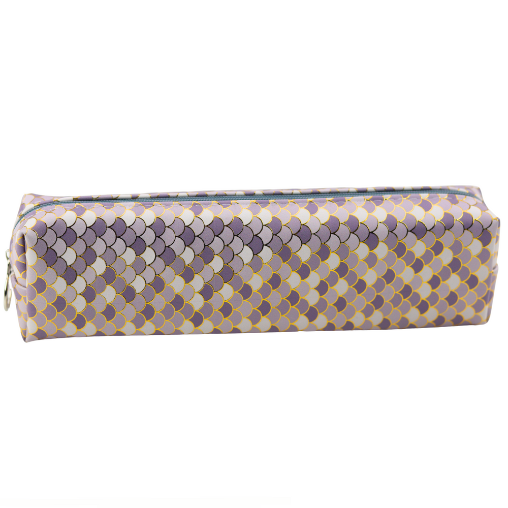 Školní penál s rybími šupinami – šedý se zlatými prvky