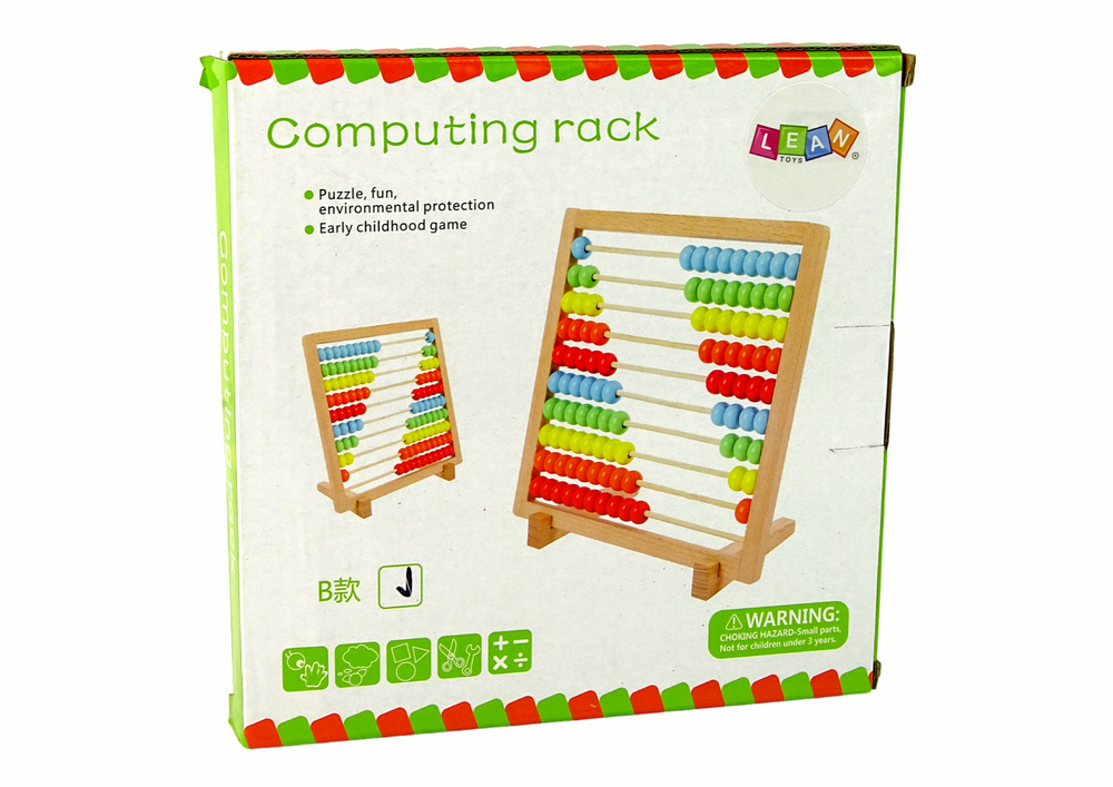 Školní počítadlo dřevěné s barevnými korálky 10 řad