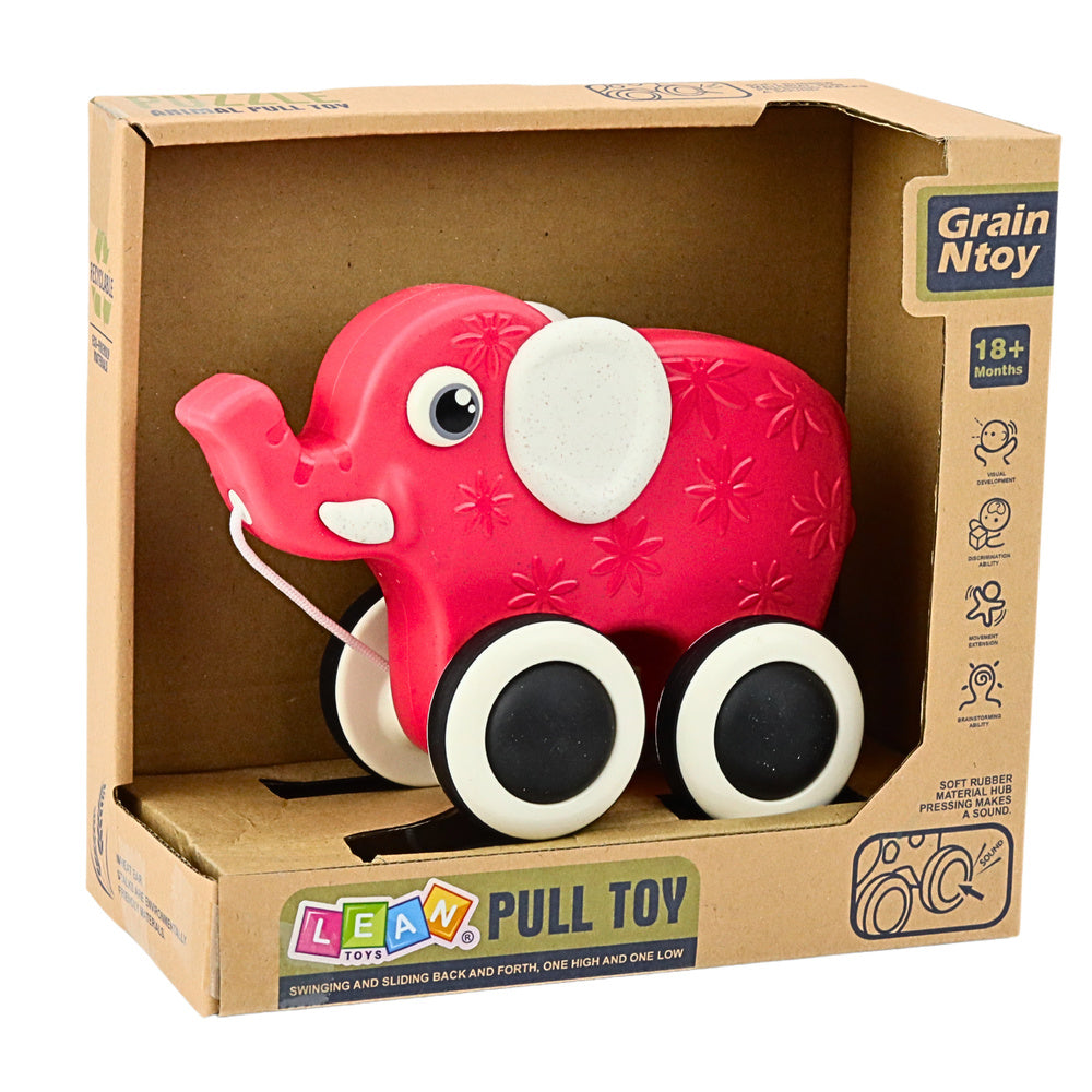 Sloník na tažení se šňůrkou – eko hračka s pískátky | červený