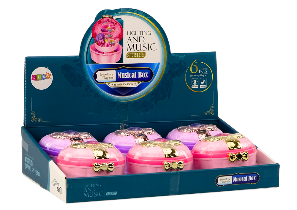 Šperkovnice srdce s melodií a světly náramek prstýnek