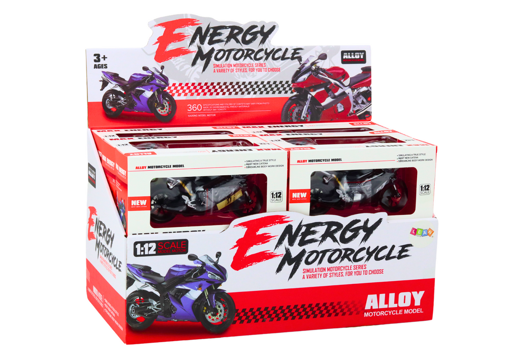 Sportovní motocykl 1:12 s figurkou a stopkou mix barev