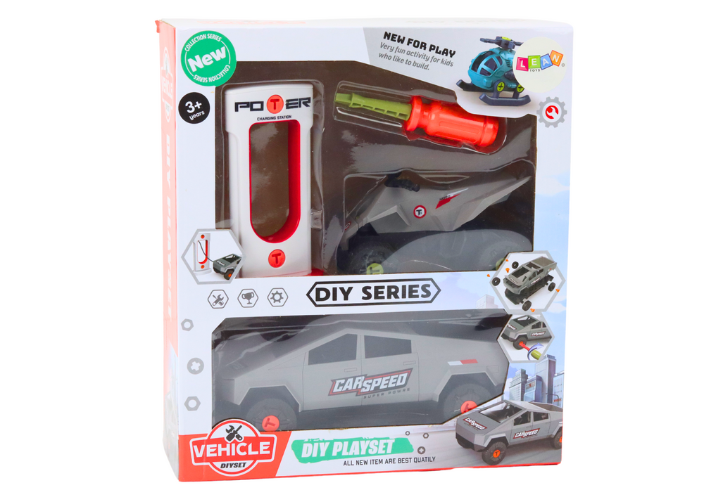 Stavebnice auto s quadem a nabíjecí stanicí DIY šedá