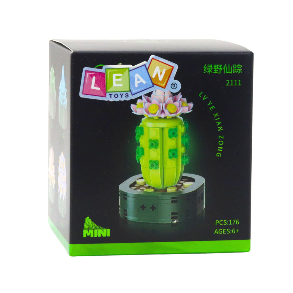 Stavebnice kaktus s květem – 176 dílků | zeleno růžová