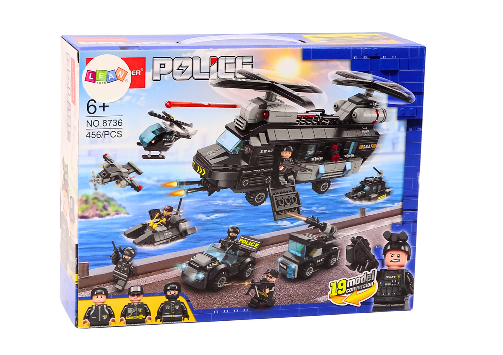 Stavebnice Policie 456 dílů – Speciální jednotka 19 vozidel