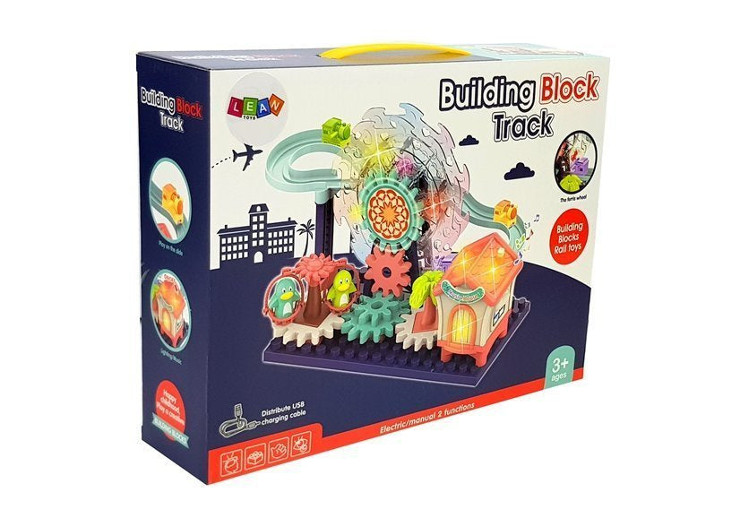 Stavebnice s ruským kolem a skluzavkou na baterie s ozubenými koly