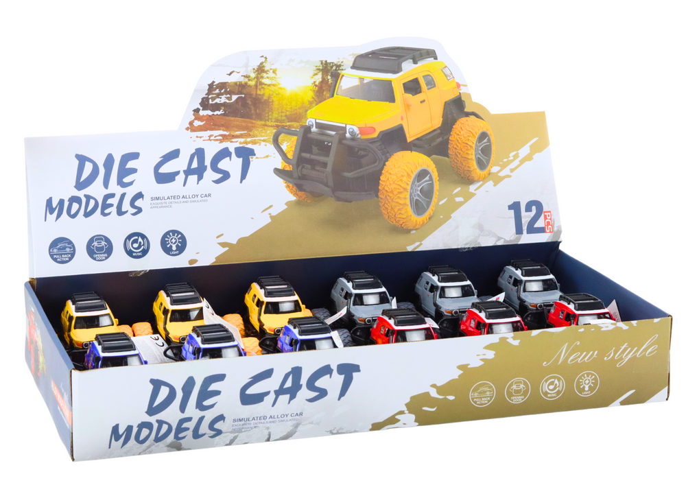 Terénní auto 1:32 kovové s gumovými koly světla zvuky pohon