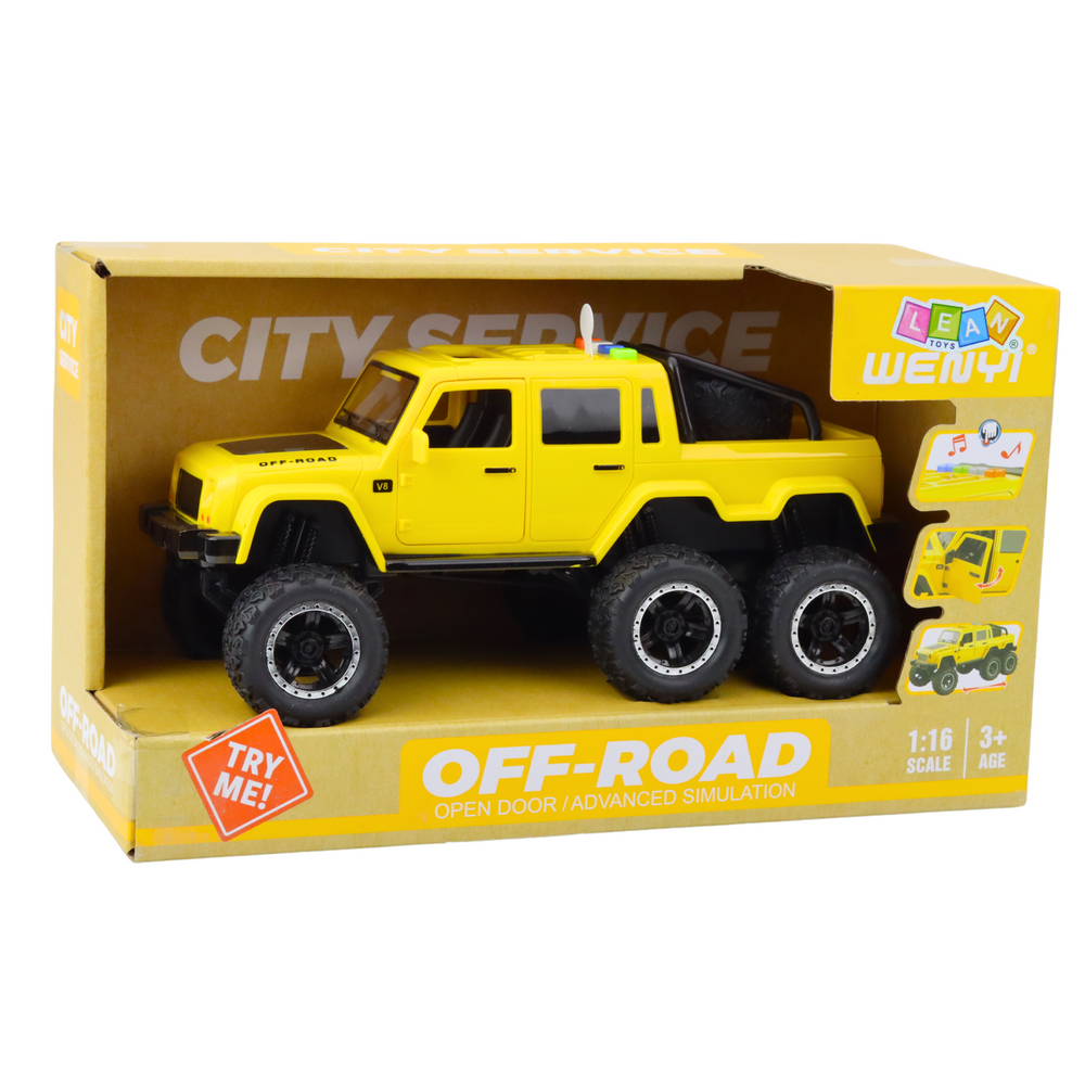 Terénní auto pickup žluté 6x6 – s frikčním pohonem