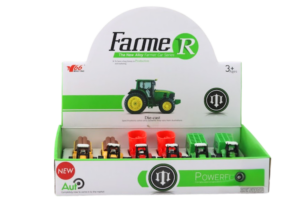 Traktor s přívěsem a radlicí pro děti – žlutý zelený červený