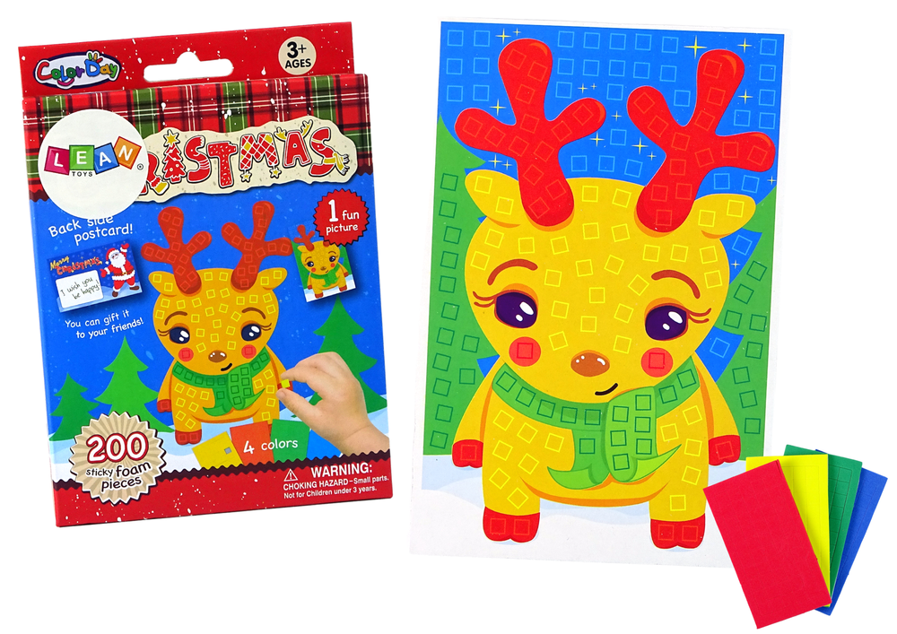 Vánoční mozaika sob DIY sada – barevné čtverečky 15x10 cm