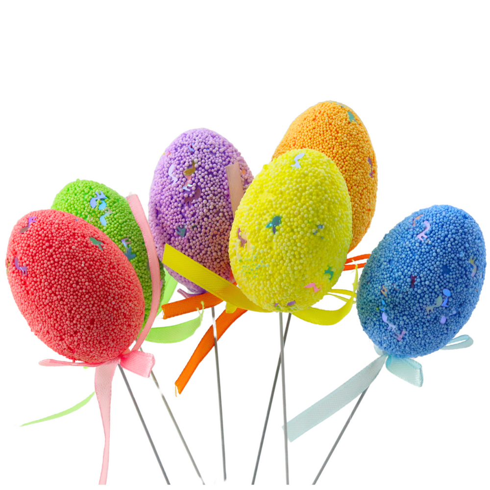 Velikonoční vajíčka na drátku se stuhou a ozdobami 6ks