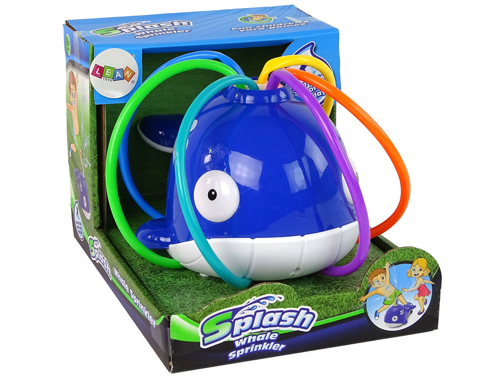 Vodní fontána velryba s barevnými hadičkami do zahrady modrá