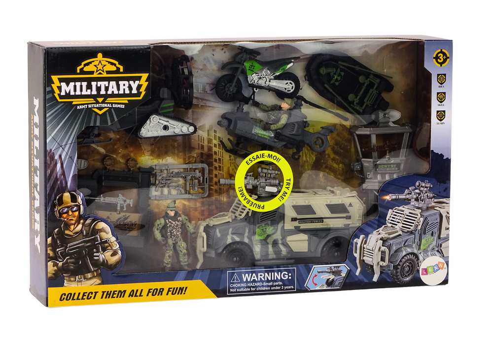 Vojenský set bojové vozidlo helikoptér vojáci se zvuky a světly