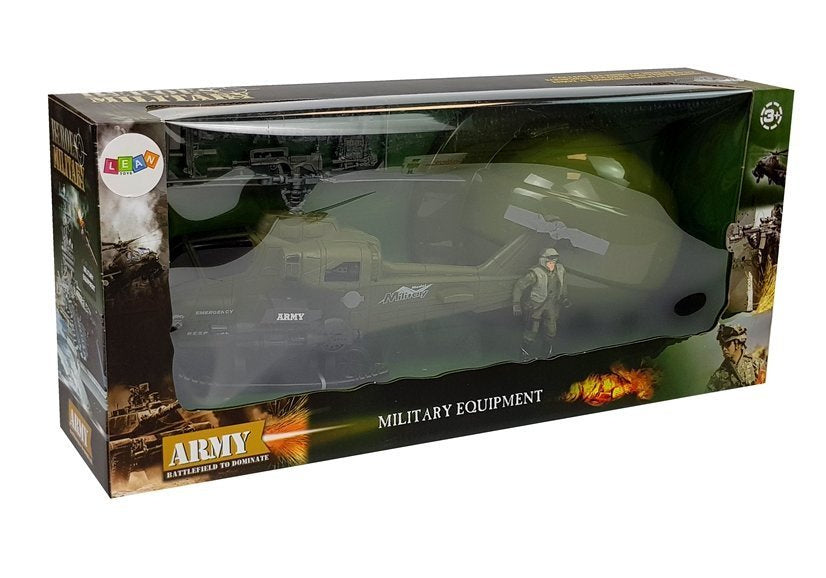 Vojenský set s helikoptérou helma figurka vojáka zbraně