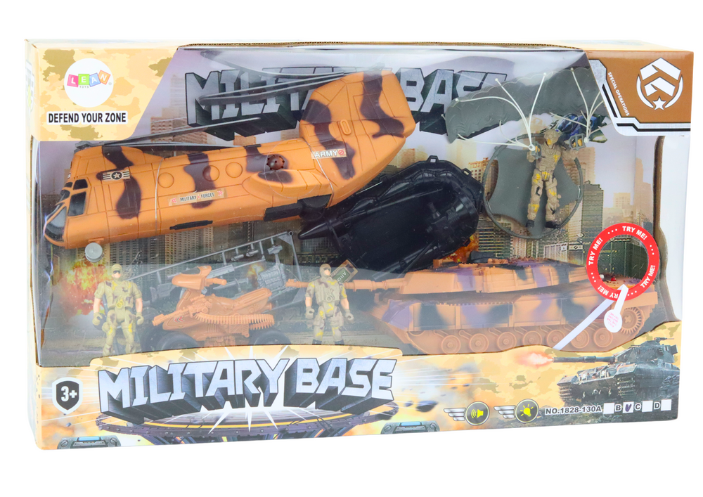 Vojenský set tank helikoptéra spadochronář se zvuky a světly