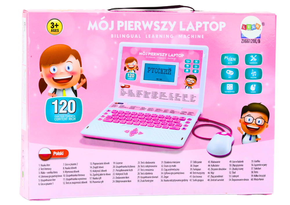 Vzdělávací laptop s myškou pro děti – 60 funkcí, 2 jazyky