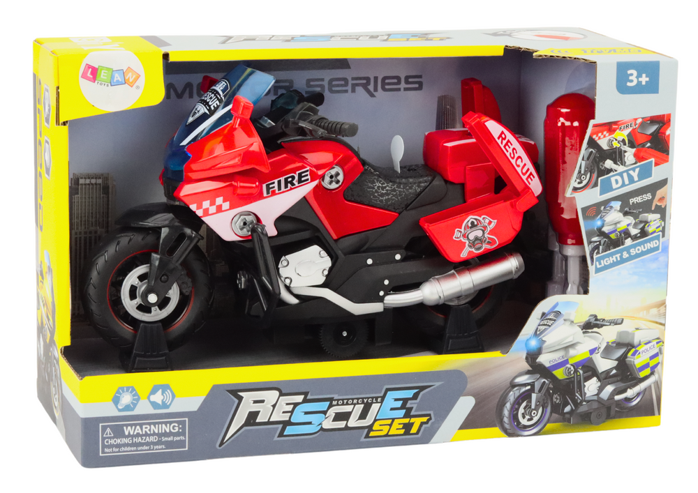 Záchranářský motocykl k rozkládání se světly a zvuky červený