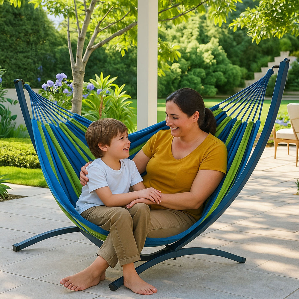 Zahradní houpací síť se stojanem – pro 2 osoby | 200x120