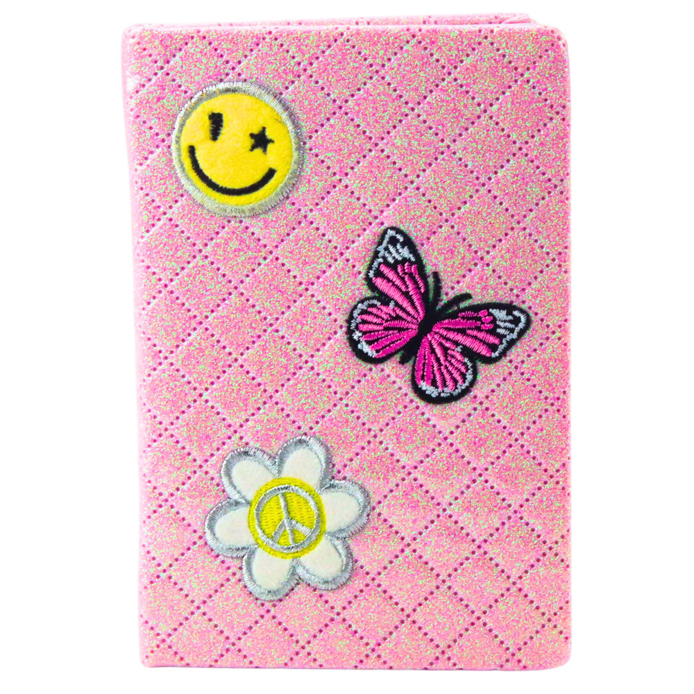 Zápisník linkovaný brokatový růžový B6 – s nášivkami