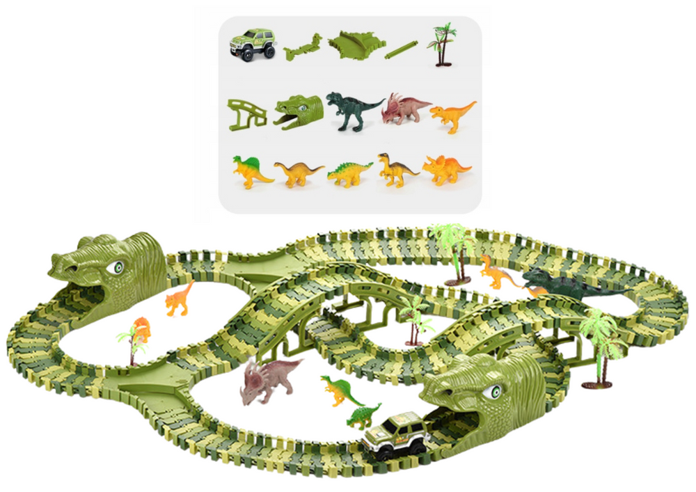 Závodní dráha s dinosaury 240 dílů – stavebnice pro děti 3 +