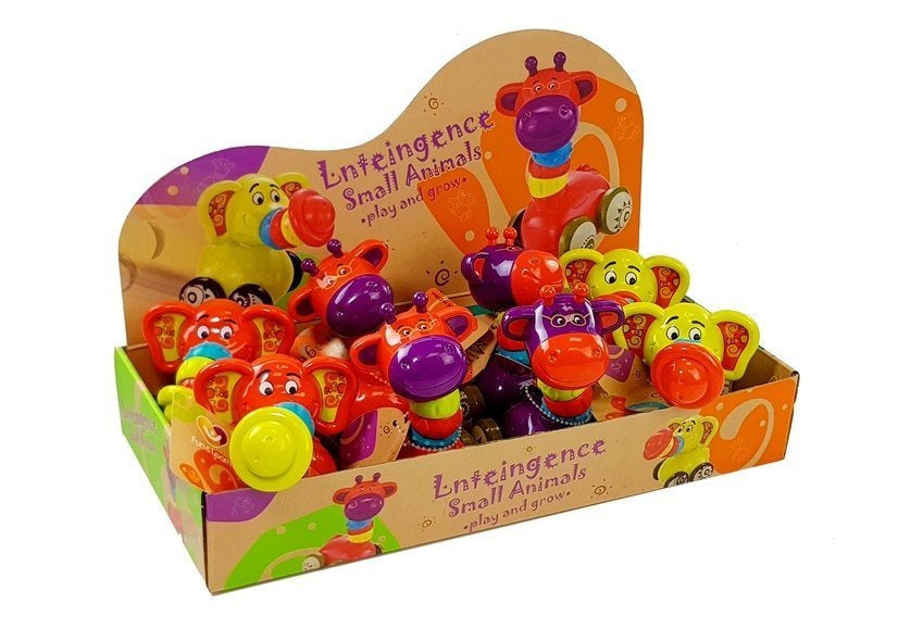 Zvířátka na kolečkách žirafa červená slon žlutý s gumovými kroužky