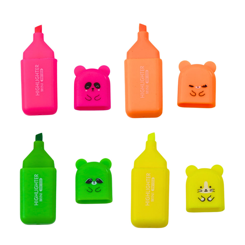 Zvýrazňovače mini medvídci – 4 ks barevné s pouzdrem
