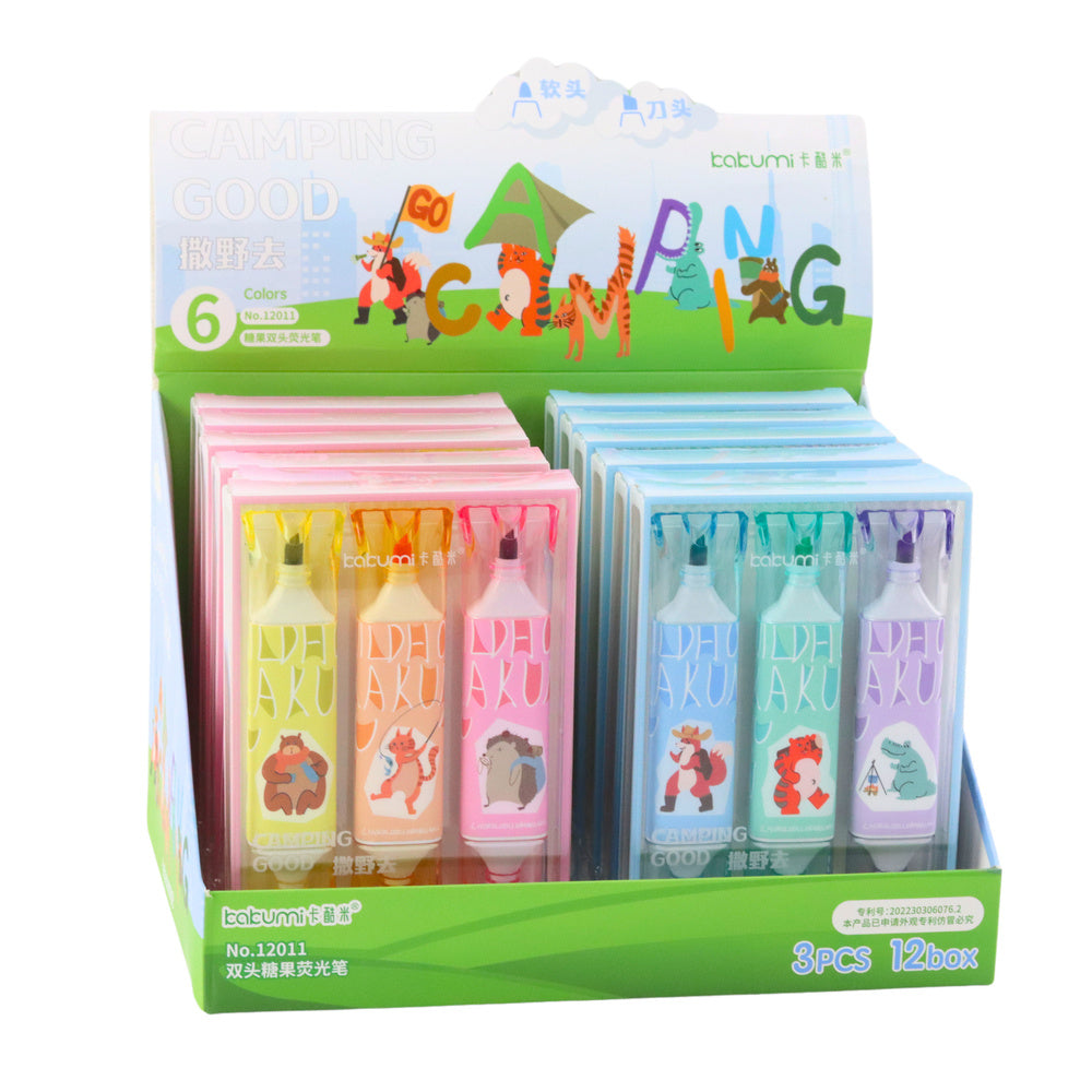 Zvýrazňovače se zvířátky dvě špičky 3ks růžové modré